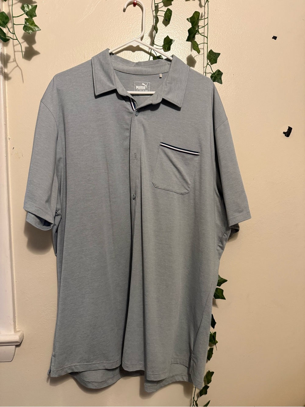 Puma Men's Light Gray Short-Sleeve Polo with Chest Pocket Trim